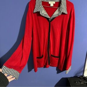 Red Cardigan with Houndstooth Trim Allison Daley II 3X VTG